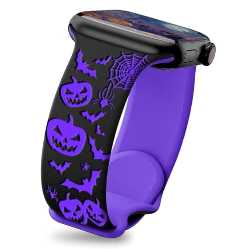 wipalor Fall Halloween Watch Bands for apple Watch Bands for Women Men 46mm 44mm 45mm 49mm 42mm, Holiday Pumpkin iWatch Bands Halloween for apple Watch Series 11 10 9 SE 8 7 6 5 4 3 Ultra-Black/Purple