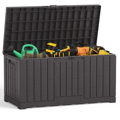 NEWBULIG 60 Gallon Deck Box, W...embly, for Garden, Pool, Brown