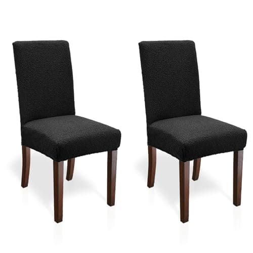 WENZMOC Teddy Wool Dining Chair Covers Soft Teddy Wool Dining Room Chair Covers Set of 2, Washable Kitchen Chairs Slipcovers Elastic Chairs Slipcover for Home and Kitchen (Black 2PCS)