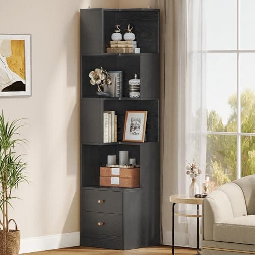 IRONCK Corner Bookshelf, 70.87...Living Room Home Office, Black