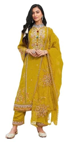 STELLACOUTURE Ready to wear salwar kameez for women, Plus size Indian Pakistani ethnic suit Eid, Wedding, Party 2975-O (Yellow, 50)