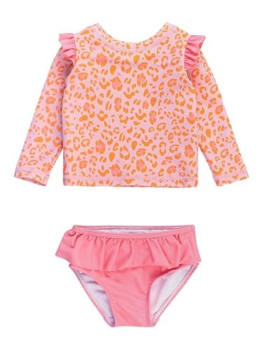 RuffleButts Baby Modern Skirted Long Sleeve Rash Guard Bikini - Swimsuit
