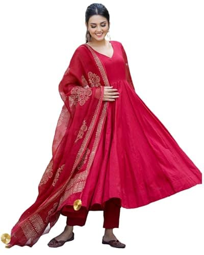 Anadi Trends Women's Cotton Fabric Kurta Set with Dupatta (3 Pcs Sets), X-Small