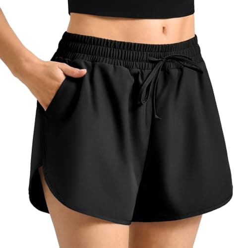 Walifrey Running Shorts for Women with Liner High Waisted Lightweight Quick Dry Summer Athletic Shorts with Pockets for Gym Workout Black M
