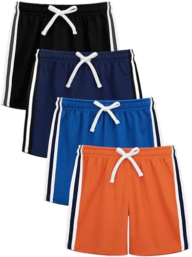 JORHIG 4 Pack Toddler Boy Shorts, Double-Layer Mesh Toddler Shorts Boys Athletic Soccer Basketball Sports for Kids Active Navy, Royal Blue, Black, Orange Set C 4T