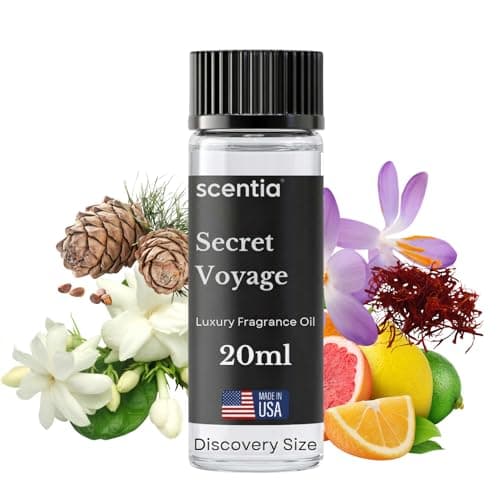 Scentia Secret Voyage Amber Fragrance Oil for Diffusers – Luxury Jasmine & Saffron Home Scent with Cedar & Ambergris – Diffuser Oil for Ultrasonic, Cold Air & Waterless Diffusers – 20 ml (0.67 fl oz)