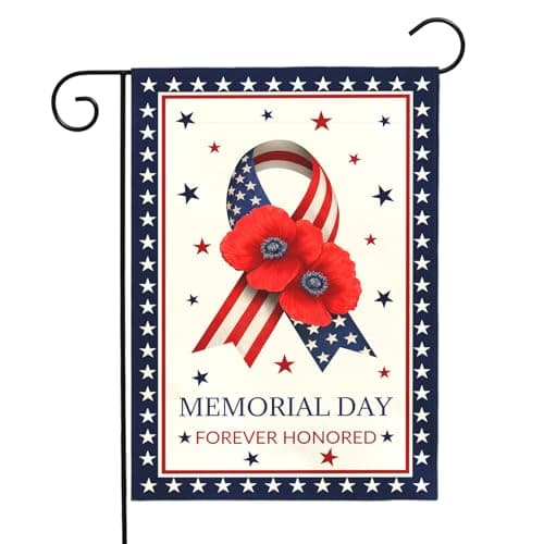 Dacawin Memorial Day Garden Flag Forever Honored Patriotic Outdoor Yard American Flags Ribbon Poppy Honor Fallen Soldiers Military Remembrance House Banner Porch Patriotic Home Decor 12x18 Inch