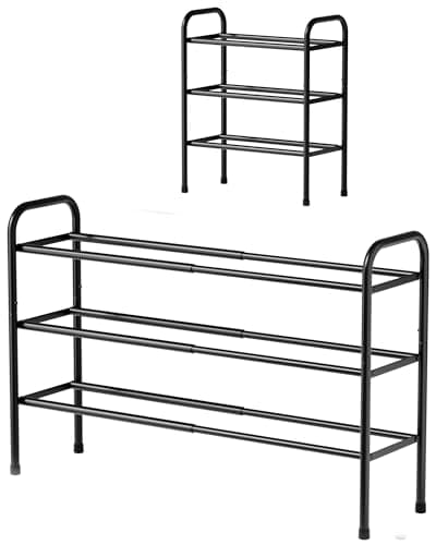 Kitsure Extendable Shoe Rack - 2-Tier Adjustable Metal Shoe Organizer, Sturdy Rust-Resistant Shoe Shelf for Entryway, Closet, or Bedroom, 17.5"–32.6" x 9.1" x 21.5", Black