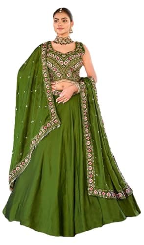 Shriva Fashion Women's ready-to-wear lehenga choli set for traditional wedding Navratri with embroidery (0346) (Green, 46)