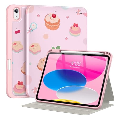 Supveco Case for iPad (A16) 11th Generation 11 inch (2025),iPad 10th Generation 10.9 inch (2022) with Pencil Holder,Premium Folio Stand Case with Soft TPU Back Cover,Auto Wake/Sleep-Pink Cake