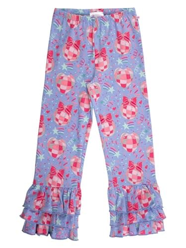 RuffleButts® Baby/Toddler Girls Stretchy Flare Pants w/Ruffles - Pink Disco Party, 5