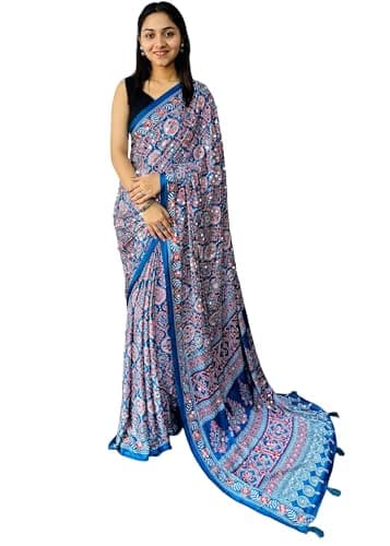 Indian Women Traditional Silk Saree With Heavy Mirror Work and Latkan Pallu Border 21405 (1)