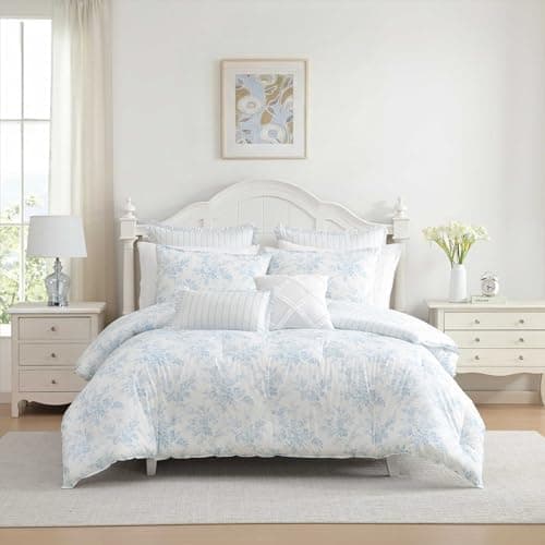 Laura Ashley - Queen Bonus Com...loral/Dilly Dally Stripe Blue)