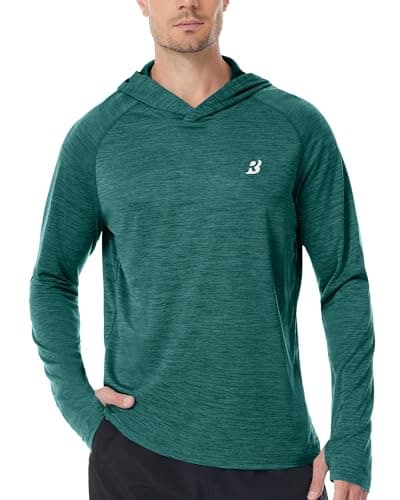 Roadbox UPF 50+ Fishing Shirts for Men, Long Sleeve UV Sun Protection Lightweight Rash Guard Hoodie for Hiking Workout Forest Green