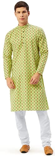 Maple Clothing Men's Cotton Kurta Pajama Indian Casual Dress (Green, XL)