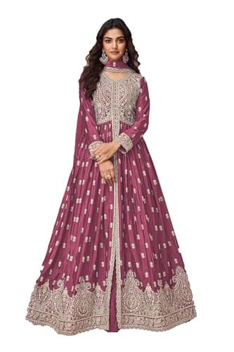 Shriva Fashion Indian Pakistani ready to wear anarkali gown for Events/Party/Festivals and ocassions for women (2897) (Pink, 38)