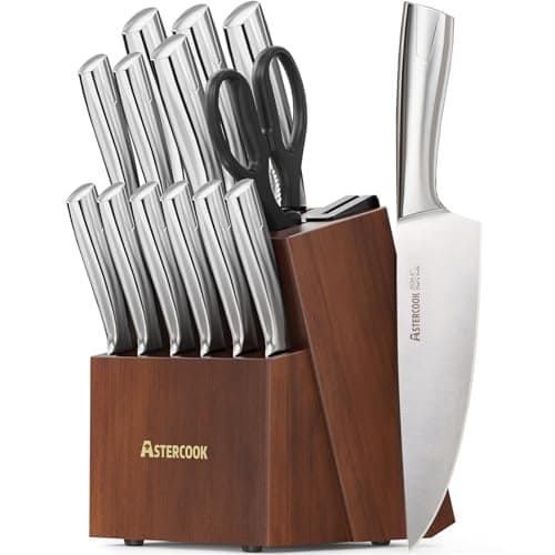 [Prime] 15-Piece Astercook Dishwasher Safe Stainless Steel Kitchen Knife Set w/ Storage Block & Built-in Sharpener $24.99 + Free Shipping
