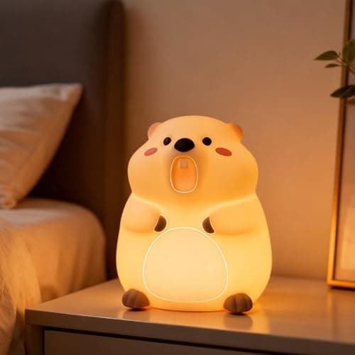 KidoYean Cute Groundhog Night Light, Squishy Groundhog Novelty Animal Lamp, 3 Level Dimmable Nursery Nightlight with Timer, Food Grade Silicone Touch Night Light Fun Gifts for Kids Boys Girls Baby