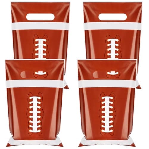 Hxezoc 50 Pieces Football Gift Bags with Handle, Plastic Treat Candy Bag Sport Favor Bags For Kids Birthday Party Decoration Supplies