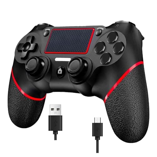 Wireless Controller for Ps4 Controller Compatible with PS4/Slim/Pro/Windows PC,with Touchpad/Vibration/Built-in Speaker&3.5mm Headphone Jack/Six-axis Motion Control/USB-C Charging Cable,Black Red