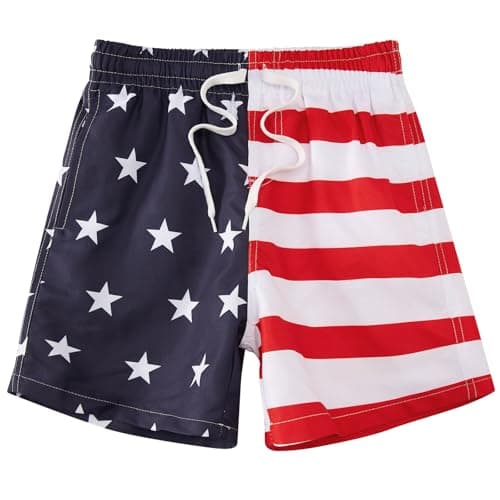 Cozople Red Blue White Swim Trunks Comfort Mesh Swimming Trunks with Side Pockets Summer Quick Dry Bathing Suit for Size 9-10