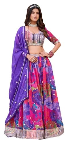STELLACOUTURE Ready to Wear Lehenga Choli Set for Women, Designer Indian Traditional Wedding Navratri Party 2994-O (Purple, 42)
