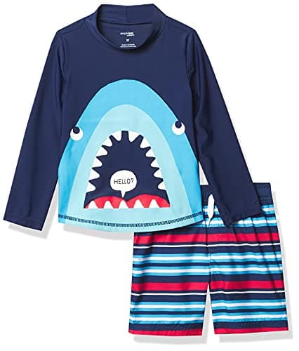 Simple Joys by Carter's Baby Boy's 2-Piece Swimsuit Trunk and Rashguard Swimwear, Blue Shark, 6-9 Months