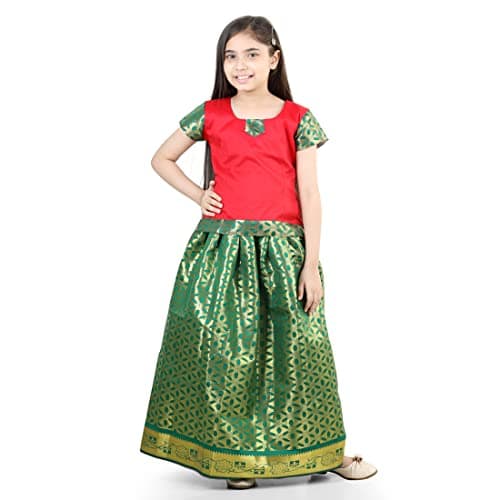 Kids Half Sleeve South Indian Pavda Pattu Red Lehenga Choli Traditional Pooja Special Baby Girls Ethnic Wear, Party Wear 1-2 Years