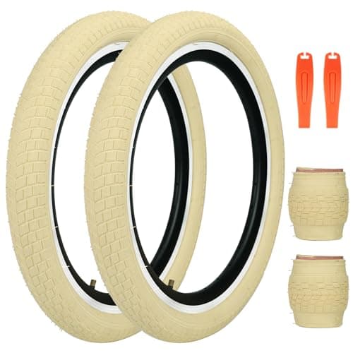 ZUKKA 20 x 2.125 Bike Tire 1/2 Pack 20 Inch Bike Tire Folding Replacement Tire for Kids Bike MTB Mountain Bike, BMX Bicycle (20x2.125 Inch / 2 Tires+2 Levers/Beige)