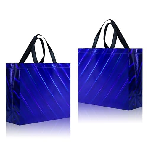 cabzymx 25 Pcs Dazzling Blue Gift Bags with Handles – Large Reusable Goodie Bags with Sturdy Bases, Non-woven Fabric– Perfect for Women's Birthday, Wedding, Party & Holiday Gift Giving – 12.6"x4.7"x11"