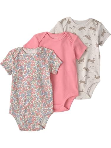 Little Planet by Carter's Girl 3-pack Short Sleeve Bodysuits made with Organic Cotton, Spring Floral, 3M
