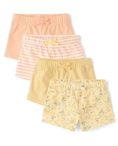 The Children's Place,Baby-Girls,and Toddler Assorted Knit Shorts,Yellow Floral 4-Pack,3 Years