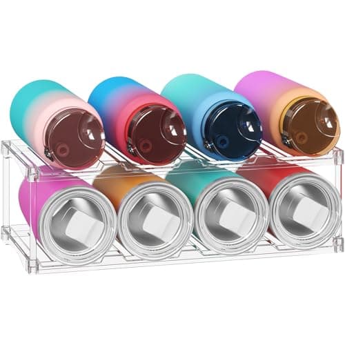 Lifewit Stackable Bottle Storage Organizer, Clear Freestanding Wine Holder for Cabinet, Large Slot Water Bottle Tumbler Cup Organizer for Pantry, Plastic Wine Rack for Fridge Cellar, 2Tier Hold 8