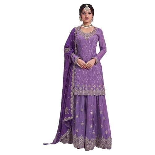 stylishfashion Ready to Wear Shalwar Kameez Sharara Suits Indian Pakistani Wedding Wear Dresses (US, Numeric, 42, Regular, Regular, Lavender)
