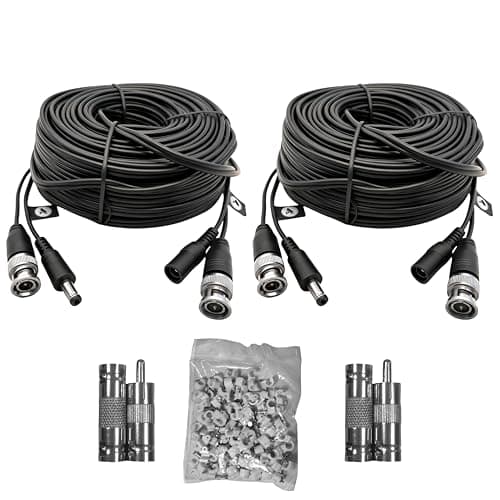 LETONDA 2 Pack 16.4ft (5M) 4K Ultra HD BNC Video Cable Wire, Security Camera Extension Cable, All-in-One Siamese CCTV Power Cable for DVR System, Includes 4 BNC Connectors & 100 Cable Clips