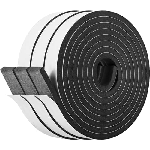 Kikerike Self Adhesive Foam Tape Weatherstrip 1In x 1/2In x 20Ft High Density Foam Insulation Strips Foam Seal Weather Stripping with Strong Adhesive for Door and Window Sound Isolation Soundproofing