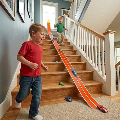 Flex Track 15ft for Kids, Build-Your-Own Creative Race Track Set, Vibrant Orange & White with Toy Cars & Parts $10.39