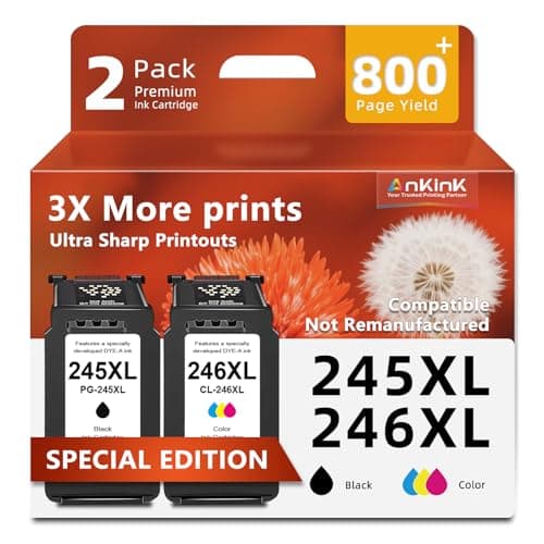 Ankink 245XL 246XL Compatible Ink (not Remanufactured) Replacement for Canon Ink 245 and 246 XL for Cannon MG2522 TS3322 TR4500 MX490 MX492 TR4520 TR4522 TS3122 TS3300 TS3320 TS3100 MG2500 Printers