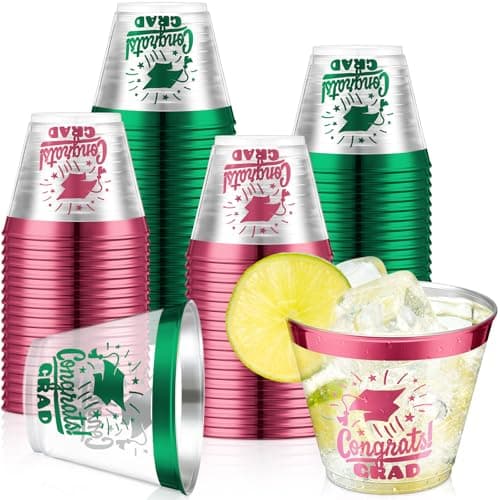 Yinder 100 Pcs Class of 2026 Celebration 9 oz Plastic Graduation Disposable Cups with Rim for Graduation Party Tableware Drinkware Drinking Tumbler Grad Graduate Party Supplies