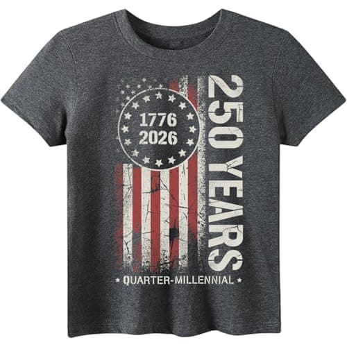 BubblyBee Kids 250 Years Quarter Millennal 1776 2026 T-Shirt Kids American Flag Tops Toddler Holiday Short Sleeves Shirts Dark Gray 2T