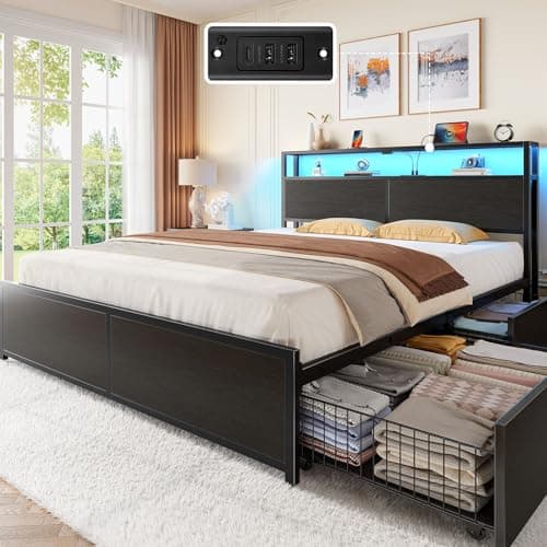 Rolanstar Full Size Bed Frame ...sy Assembly, Noise-Free, Black
