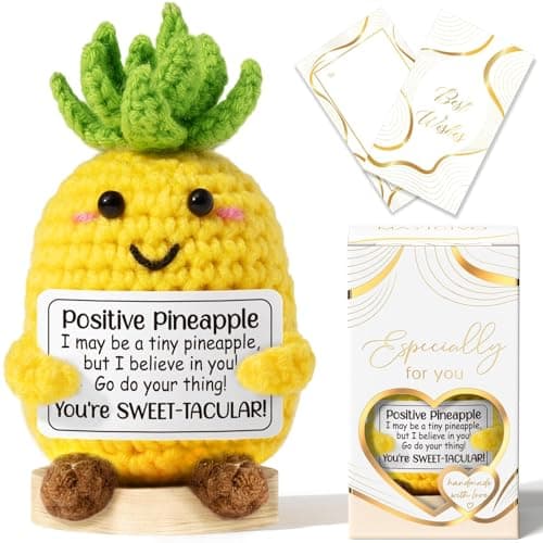 Emotional Support Crochet Positive Pineapple Inspirational Cheer Gifts for Women,Handmade Positive Crochet Gift Thank You Birthday Mothers Day Teacher Appreciation Gifts for Coworker Nurse Mom Friends