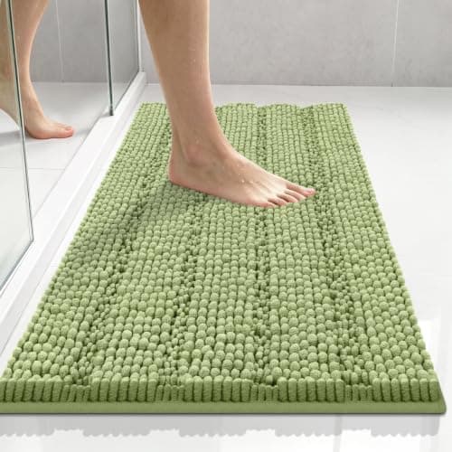 Bcoimo 24"×17" Chenille Bath Mat Non-Slip with Backing Ultra-Absorbent and Machine Washable Quick-Dry Design Bathroom Rug Ideal for Bathroom and Tub Areas