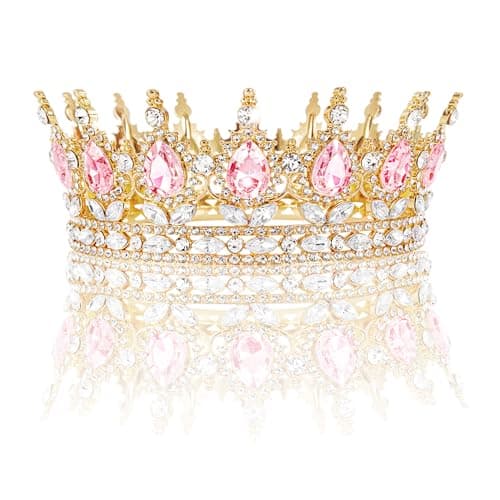Pink Crown for Women, Crystal Princess Tiaras Rhinestone Queen Headband Wedding Bridal Hair Accessories, Birthday Party Prom Cake Topper & Bouquet Decoration