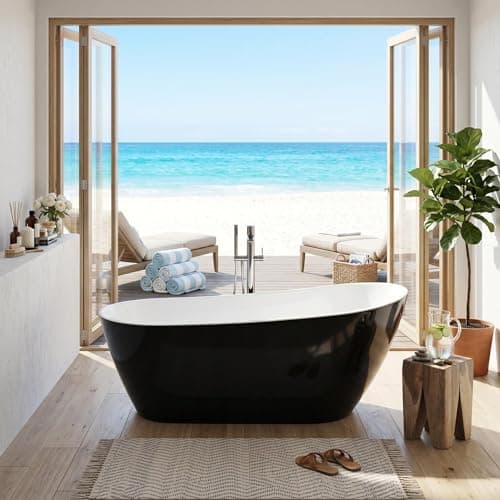 Garvee 67" Deep Soaking Bathtu..., Easy-Install, Black Upturned