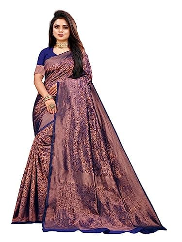 Vedant Vastram Women's Designer Banarasi Litchi Silk Saree For Women (Dharti-Navy)