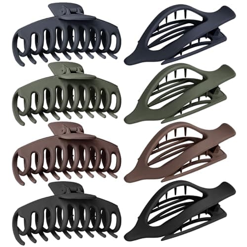 GIRLOLIIAR Flat Hair Claw Clips: 8 Pack 4.3 Inch Neutral Matte French Concord & Large Round Claw Clips Set for Women with Thick/Thin Hair, Non-Slip Extra Hold Jaw Clips for Lay Down/Drive/Daily Use