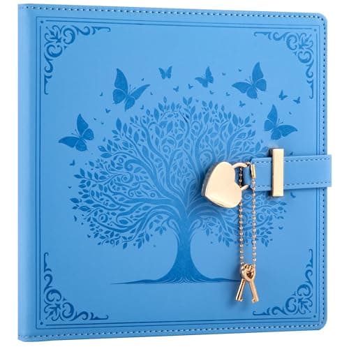 MINICAGIE CAGIE Diary with Lock and Keys for Girls Heart-Shaped Locked Journal for Women, Square Leather Journal with Locking Key Personal Gift for Girls Women Wife Blue