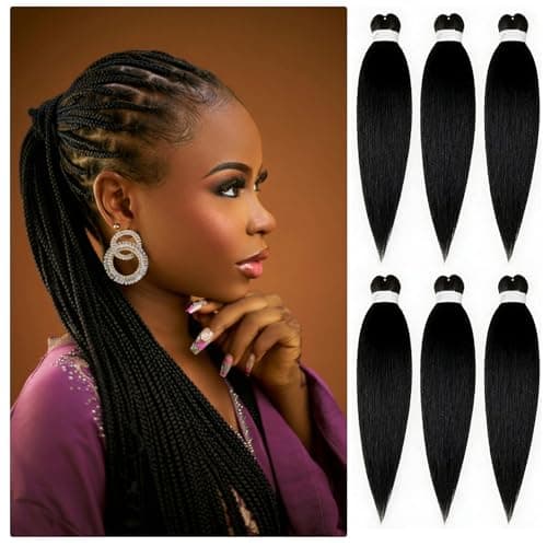 6 Packs Pre-Stretched Braiding Hair 26 Inch 100g/Pack – Yaki Texture Synthetic Braiding Hair Extensions, Hot Water Setting, Lightweight & Soft for Professional Braids (1B#)