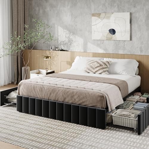 Allewie Queen Size Platform Be...g Needed, Easy Assembly, Black
